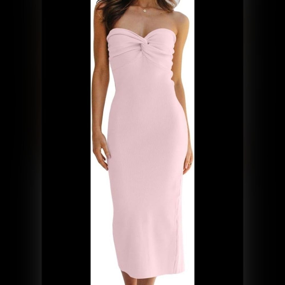 Elegant Pink Strapless Dress Bodycon Women's Size S